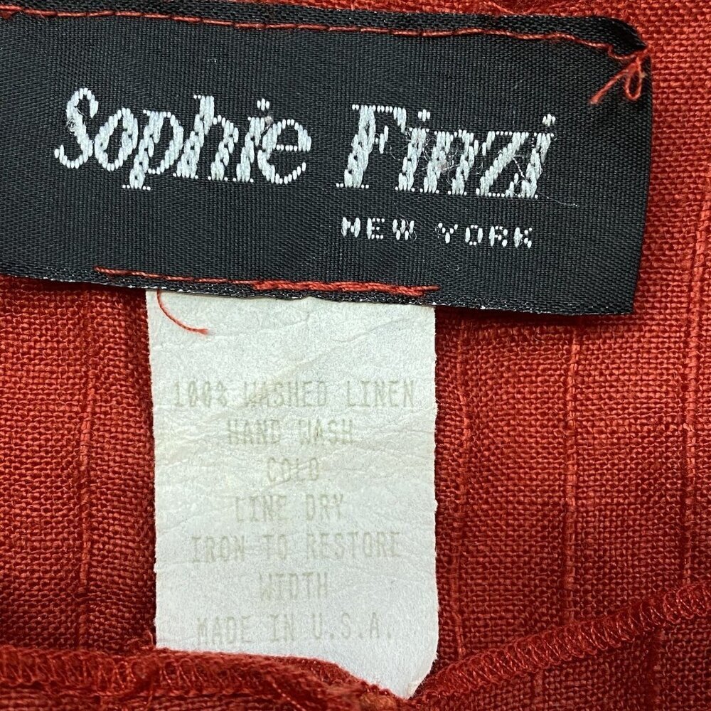 Vtg SOPHIE FINZI NY Women Washed Linen Top Sz L Red Stripe Sleeveless Snap Front - Picture 10 of 10